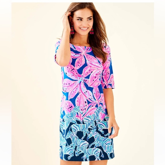 Lilly Pulitzer Lilah Dress in Wild Child Zebra Purple Pink Floral, Large - Picture 1 of 7